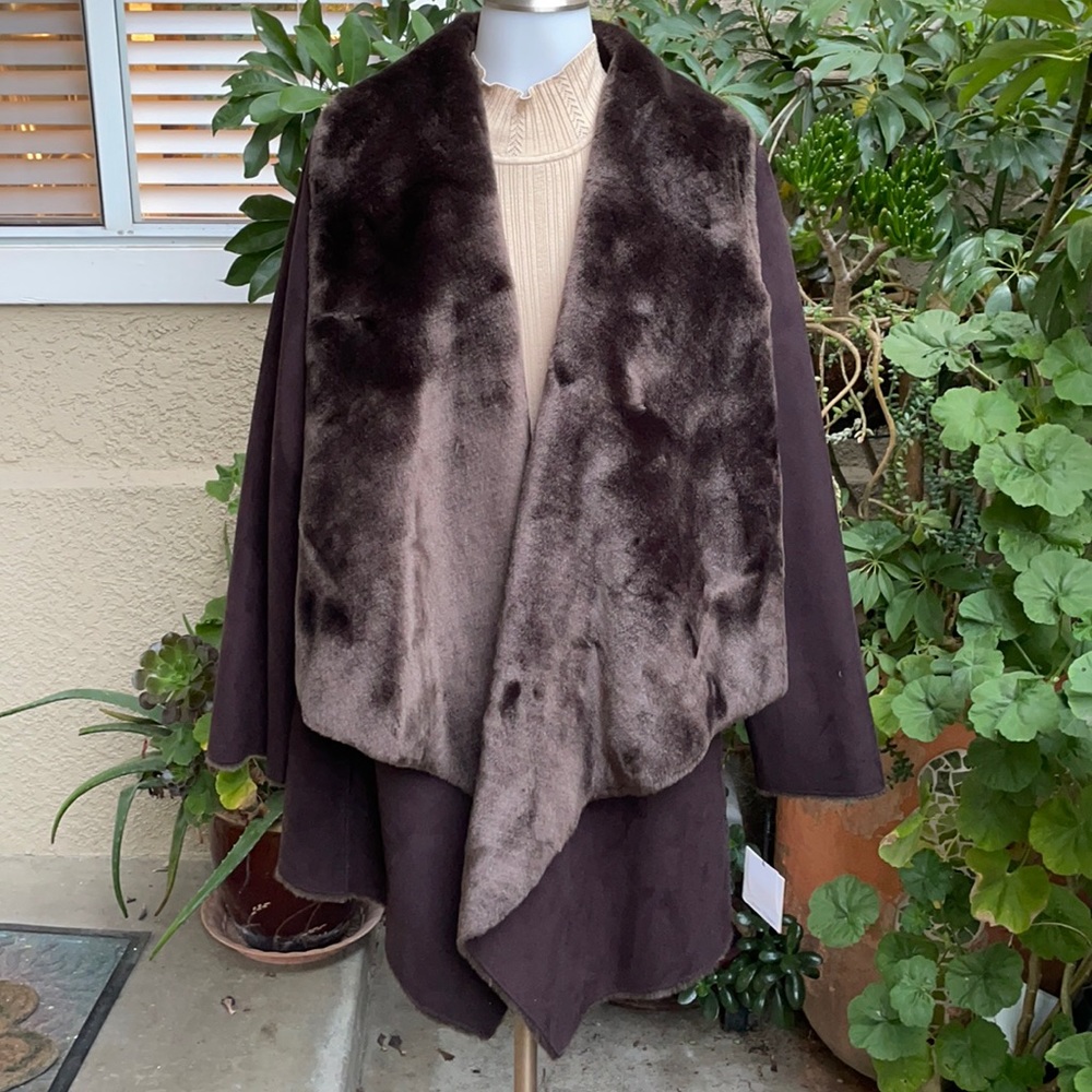 New dark brown Calvin Klein faux fur jacket
